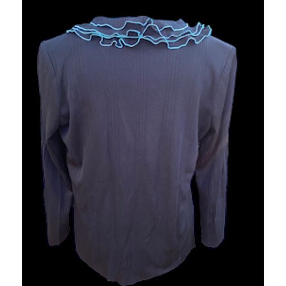 Ming Wang Ruffle Front Cardigan Sz. L Stretch Rib Fabric - Picture 4 of 10